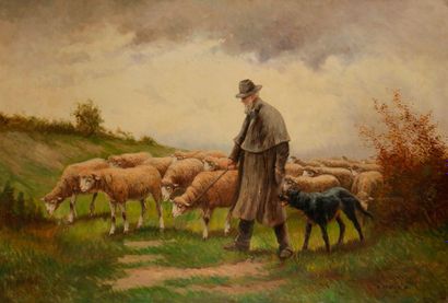 null Alfred Joseph DANNEQUIN (?-1890)
Berger et son troupeau
Huile sur toile.
Signée...