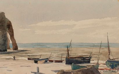 null E. DE LAUNAY (XIXe siècle)
Vues d'Etretat, 1888
2 aquarelles.
Situées et datée...