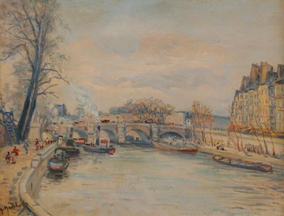 null Gustave MADELAIN (1867-1944)
Paris, la Seine au Pont Neuf
Huile sur toile.
Signée...