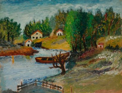 null Célestine MAZE (XIXe-XXe siècle)
Barques à la rivière, 1929
Huile sur panneau.
Signée...