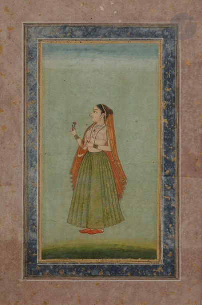 null Portrait de femme, Inde moghole, fin XVIIIe siècle
Peinture à la gouache et...
