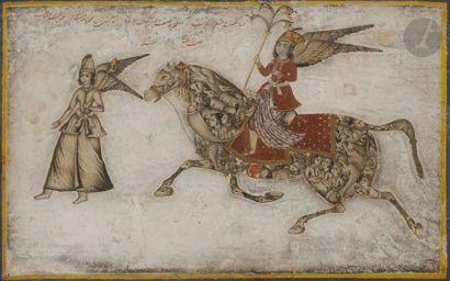 null Cheval composite monté par un roi ailé, Iran qâjâr, signé Ramezân Ali, daté...