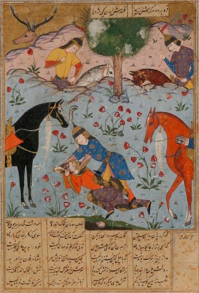 Page d’un Shâhnâmeh de Ferdowsi illustrant...