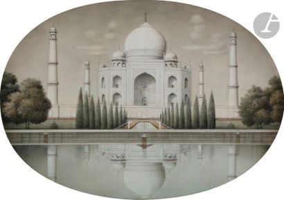 Vue du Taj Mahal près de la rivière Yamunâ,...