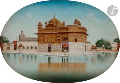 null Vue du Harmandir Sahib, dit Temple d’Or, à Amritsar, Inde du Nord, Company School,...