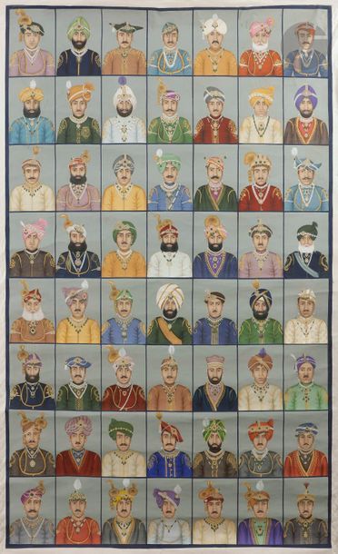 null Ensemble de 56 portraits de face de Rajas, Rajasthan, XXe siècle
Huile sur toile.
Portraits...