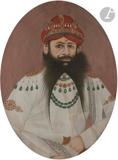 null Trois portraits de Rajas, dont Rughubir Singh de Bundi et Bhupal Singh d’Udaipour,...
