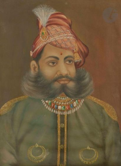 null Quatre portraits de Rajas dont G. Jayaji Scintia de Gwalior, Rajasthan, XXe...