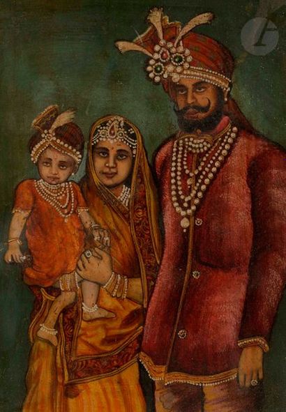 null Trois portraits de Rajas dont un avec femme et enfant et deux séries de Rajas...