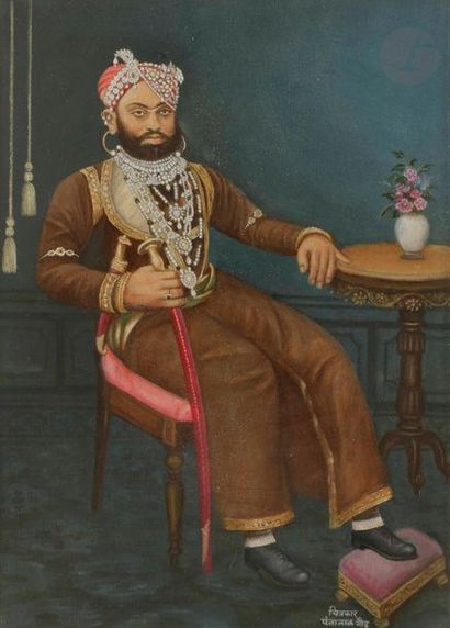 null Trois portraits de Rajas vishnuites dont le Maharaja Sojja Singh du Mewar, Rajasthan,...
