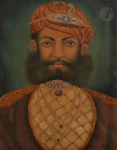 null Quatre portraits de Rajas, Rajasthan, XXe siècle
Deux huiles sur toile et une...