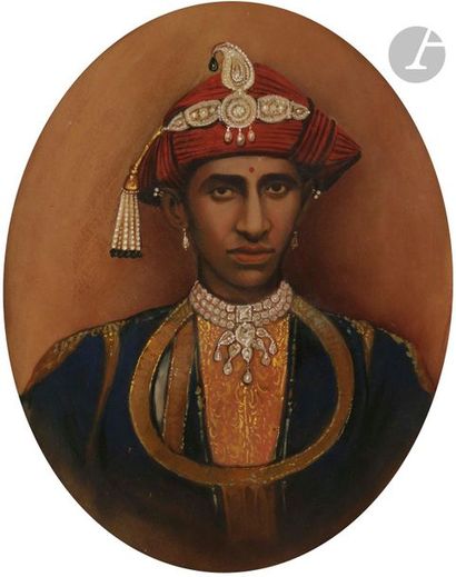 null Quatre portraits de Rajas, Rajasthan, XXe siècle
Deux huiles sur toile et une...