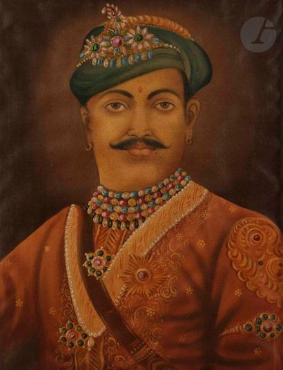 null Trois portraits de Rajas, Rajasthan, XXe siècle
Huiles sur toile ou lithographie.
-...