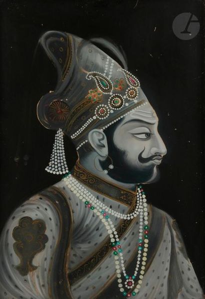 null Deux portraits de Rajas, fixés sous verre, Rajasthan, Bundi et Kotah, XXe siècle
-...