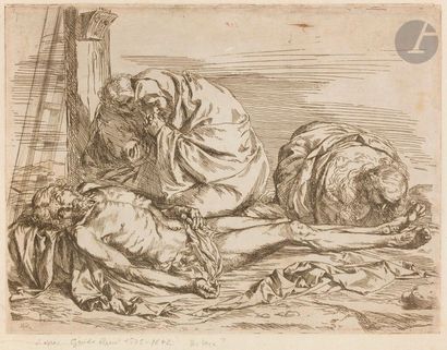 Giuseppe de Ribera (1588/91-1652) La Lamentation sur le corps du Christ. 1624. Eau-forte....