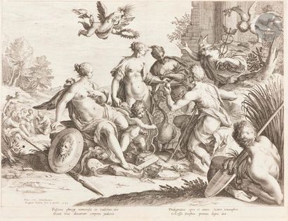 Raphaël Sadeler (c. 1560-c. 1632) Le Jugement de Pâris. 1589. Gravé d’après van Achen....