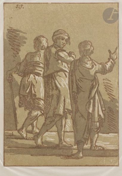 John Skippe (1741-1812) Deux bergers et un petit garçon. Vers 1780. Bois gravé en...