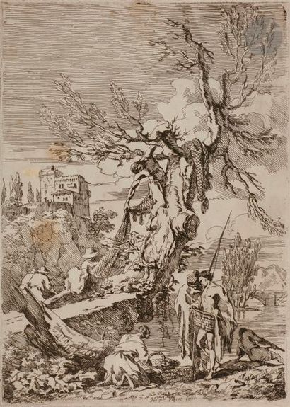 Joseph VERNET (1714-1789) Le Retour de la pêche. Eau-forte. 219 x 308. Portalis et...