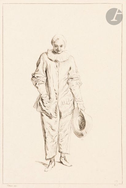 Jean-Antoine Watteau (1684-1721) (d’après) Études d’hommes ; Pierrot saluant. (Pl....