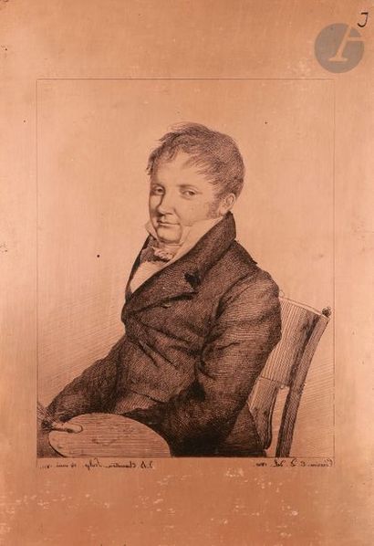J. B. Charreton (actif début XIXe s.) Portrait de peintre à la palette. 1811. Cuivre...