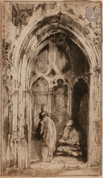 AUGUSTE BROUET (1872-1941) Portail gothique. Vers 1925. Cuivre gravé à l’eau-forte...