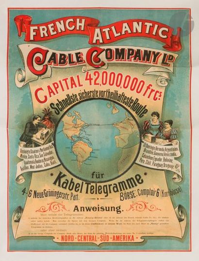 DIVERS Affiche. French Antlantic Cable Company. Lithographie (des presses des frères...