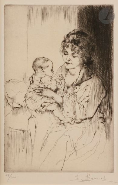 AUGUSTE BROUET (1872-1941) Vieillard et enfant ; La Jeune mère ou Les Menottes. Vers...