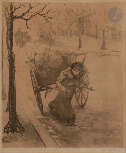 Edgar CHAHINE (1874-1947) Matinée d’hiver boulevard Ney. 1901. Contre-épreuve de...
