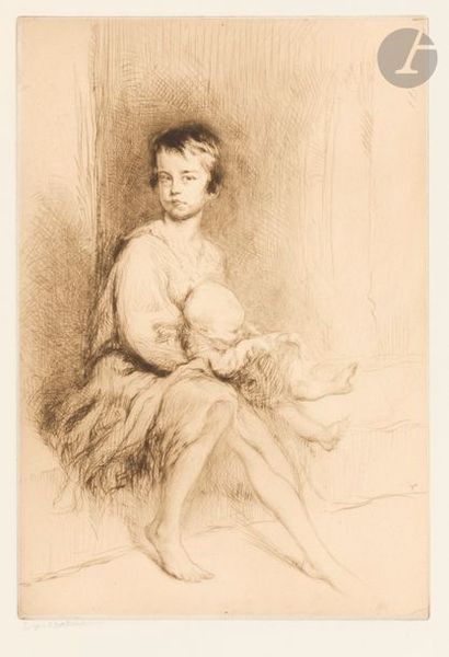 Edgar CHAHINE (1874-1947) Venise, la bella bambina. 1922. Pointe sèche. 220 x 320....