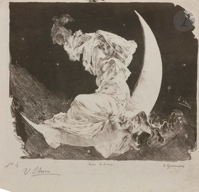 Ulpiano CHECA Y SANZ (1860-1916) Lever de lune. Vers 1900. Lithographie. 248 x 208....
