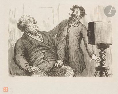 Honoré Daumier (1808-1879) (d’après) Photographe et photographie ; Intérieur d’omnibus ;...