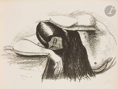 André DERAIN (1880-1954) Femme en buste tournée vers la gauche, cheveux longs. Vers...