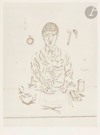 Léonard-Tsuguharu FOUJITA (1886-1968) Autoportrait. 1923. Eau-forte. 317 x 415. Johnson...