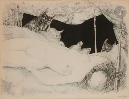 Léonard-Tsuguharu FOUJITA (1886-1968) Le Rêve. 1947. Lithographie. À vue : 670 x 530....