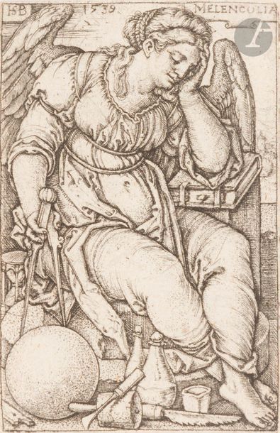 Hans Sebald Beham (1500-1550) La Mélancolie. 1539. Burin. 50 x 78. Bartsch 144 ;...