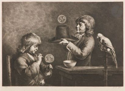 Jean-Jacques de BOISSIEU (1736-1810) Les Bulles de savon. 1799. Eau-forte. [445 x 347]....