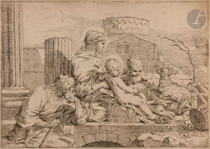 SEBASTIEN BOURDON (1616-1671) La Vierge sur une arche souterraine. Eau-forte. 280 x 192....