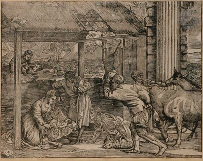 Giovanni Britto (actif c. 1530-1550) L’Adoration des bergers. Vers 1532-1533. Bois...