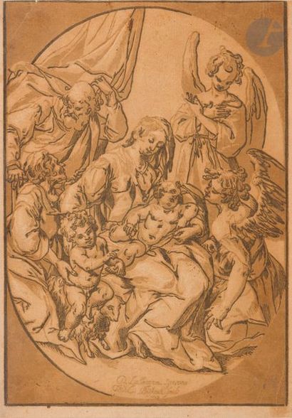 Ludolph Büsinck (c. 1590-1669) La Sainte Famille avec saint Jean Baptiste chevauchant...