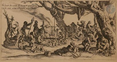 Jacques Callot (1592-1635) La Halte des Bohémiens, ou Les Apprêts du festin. (Pl....
