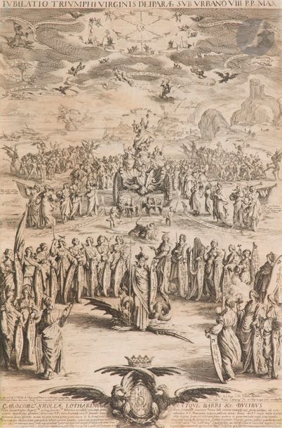 Jacques Callot (1592-1635) La Petite thèse, ou Le Triomphe de la Vierge. Eau-forte....