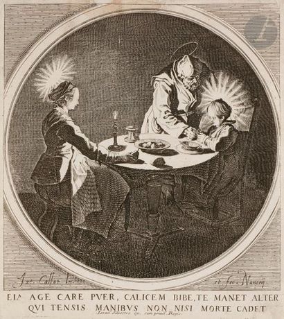 Jacques Callot (1592-1635) Le Bénédicité. Eau-forte. 170 x 196. Lieure 595. Bonne...