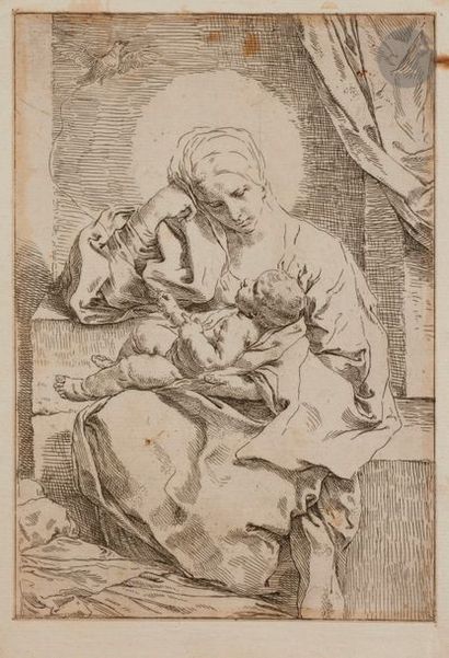 Simone CANTARINI (1612-1648) La Vierge à l’Enfant et à l’oiseau. Eau-forte. 144 x 210....