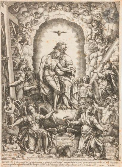 Giorgio GHISI (1520-1582) La Trinité. 1576. Eau-forte originale. 302 x 415 (lame...