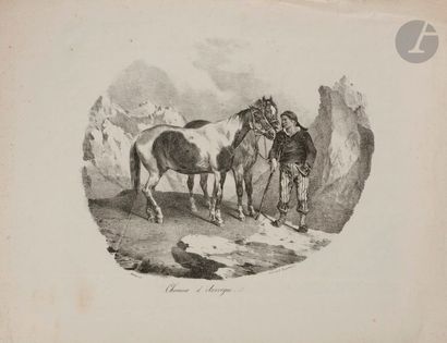 Théodore GERICAULT (1791-1824) Chevaux d’Auvergne. 1822. Lithographie. 230 x 205....