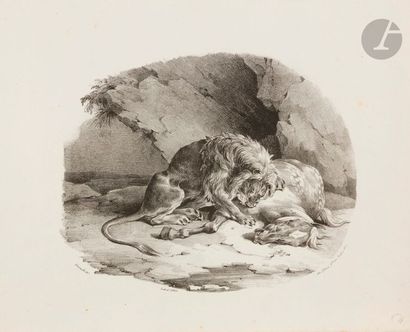 Théodore GERICAULT (1791-1824) Cheval dévoré par un lion. 1823. Lithographie. 235 x 195....