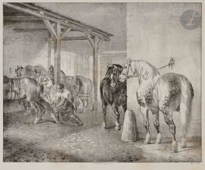 Théodore GERICAULT (1791-1824) Hangar de maréchal-ferrant. 1823. Lithographie. 252 x 204....