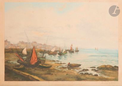 Alphonse Lafitte (1883- ?) Port breton. Aquatinte. 560 x 390. Impression en couleurs....