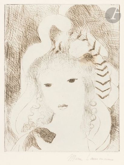Marie LAURENCIN (1883-1956) Tête de femme au nœud noir. 1928. Eau-forte. 145 x 197....