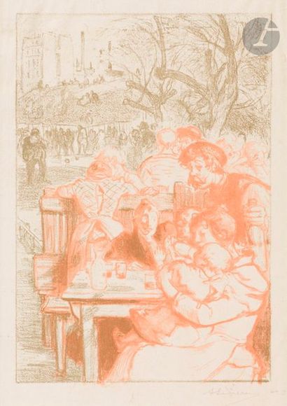 AUGUSTE LEPERE (1849-1918) Le Dimanche à la guinguette (Belleville). 1897. Lithographie....